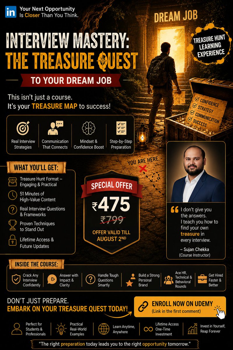 chsujan18's tweet photo. 🔗 Course link in the first comment.
#InterviewMastery #Udemy #InterviewPreparation #CareerGrowth #JobSearch #CommunicationSkills #Freshers #DreamJob #Upskilling https://t.co/caQOjhaLSf