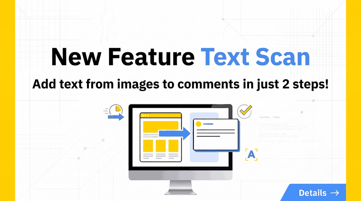 monji_tech_en's tweet photo. 🎉 New feature: Text Scan
Grab the text from a screenshot and drop it into your fix-request comment in two steps 📝
No more retyping copy while squinting at the image.
#WebOps #WebDev #SaaS #MONJI https://t.co/jPd8QeuS8O