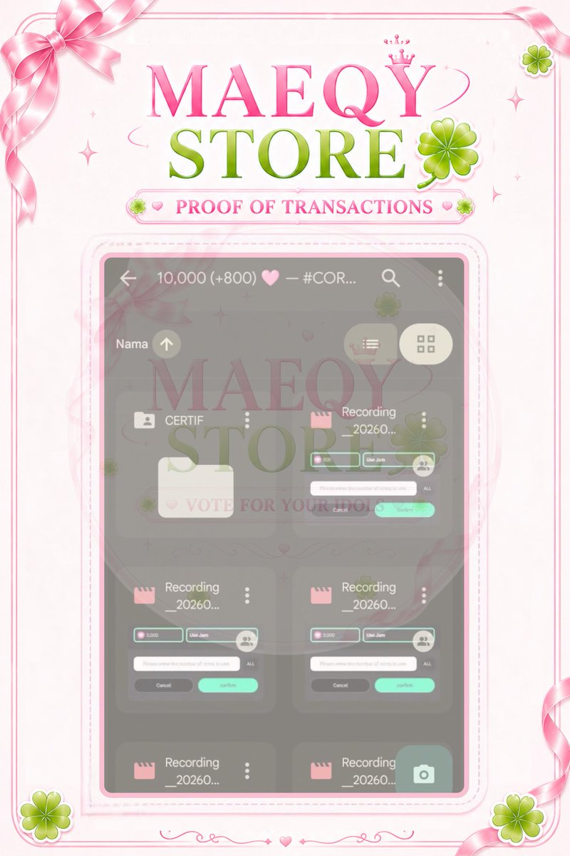 maeqystore's tweet photo. @qrvtyr @veveenaa ⌇ 123 ⌇

🔖 — T𝙀𝙎𝙏𝙄𝙈𝙊𝙉𝙄 ⌇ ۶ৎ
↳ 𝓞rder 𝓑y : @vxianyy 
↳ 𝓢tatus : ⌇ 𝘾𝙊𝙈𝙋𝙇𝙀𝙏𝙀𝘿 ✓ ⌇
— #CORTIS - 10,000 🩷 (+bonus)

#MaeqyProofT https://t.co/QcdXsfiNfH