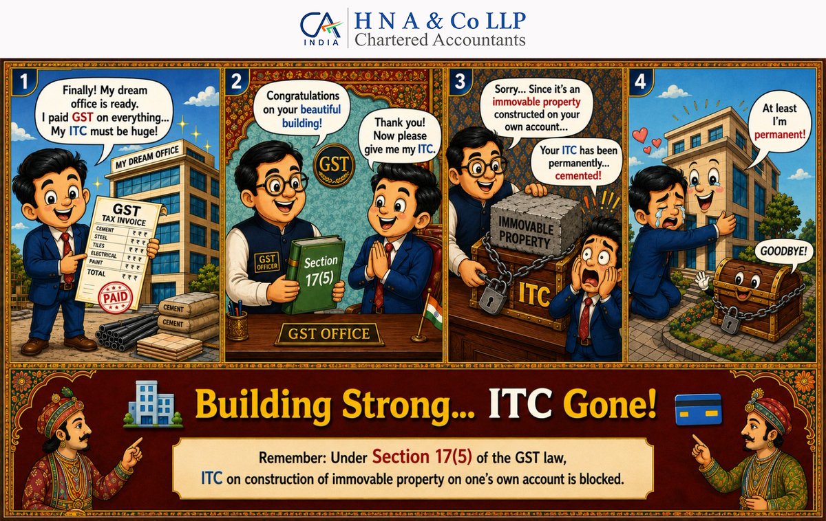 HNACOLLP's tweet photo. Built the office. Lost the ITC. Welcome to Section 17(5). 🏢💳 #GST #ITC #IDT #HNA #HNACOLLP #FTP #Custom https://t.co/ImdFFkRGTT