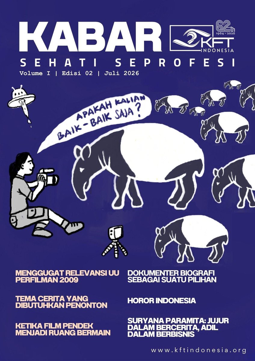 kftaction's tweet photo. SUARA KITA. CERITA KITA.

e-Magazine KABAR KFT
Volume I | Edisi 02 | Juli 2026 
9 Juli 2026

Apakah kalian baik-baik saja?
Dari UU Perfilman 2009, dokumenter biografi, sampai horor Indonesia. Semua dibahas di sini.

Baca edisi terbarunya di: https://t.co/5oEm4nUssf https://t.co/Qei3156TLY