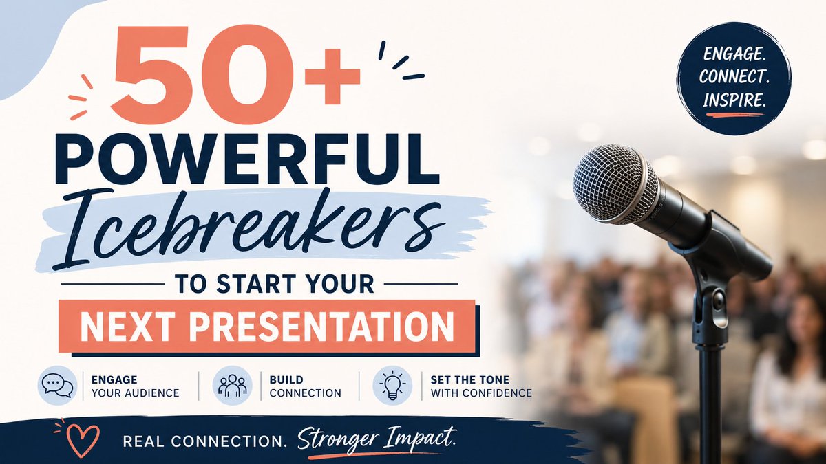 Slidestack1's tweet photo. 50+ Powerful Icebreakers to Start Your Next Presentation

Discover 50+ engaging icebreakers that spark conversation, boost audience participation.

Read the full guide here: https://t.co/eM6ILynAoA

#Icebreakers #PresentationTips #PublicSpeaking #PowerPoint #Meetings #Workshops https://t.co/oVXt0PMC6A