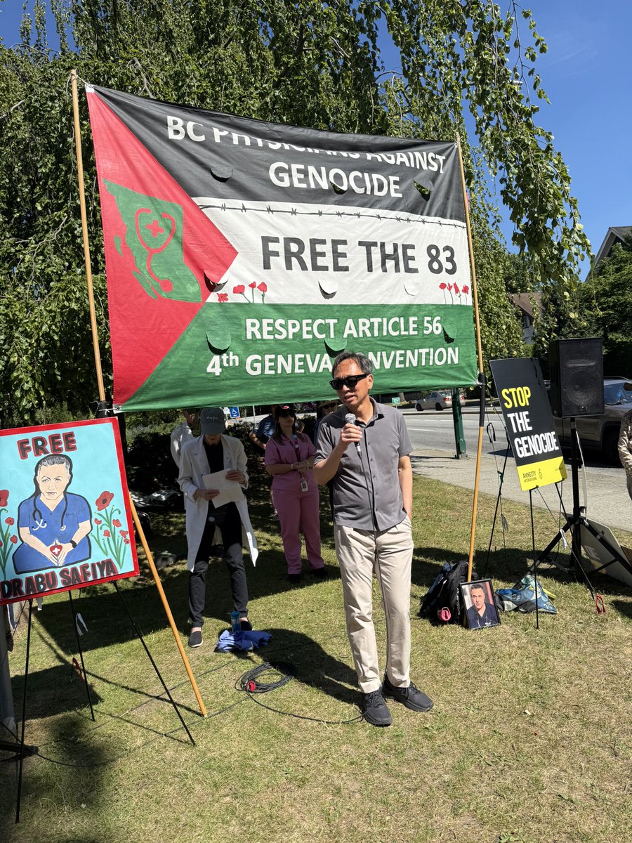 yuenpauwoo's tweet photo. I joined BC Physicians Against Genocide in calling on 🇨🇦 to demand the release of 83 Palestinian health care workers who are imprisoned in Israel without trial, including Dr Hussam Abu Safiya, who is gravely ill. @AnitaAnandMP @MarkJCarney https://t.co/tINQUMPNCc