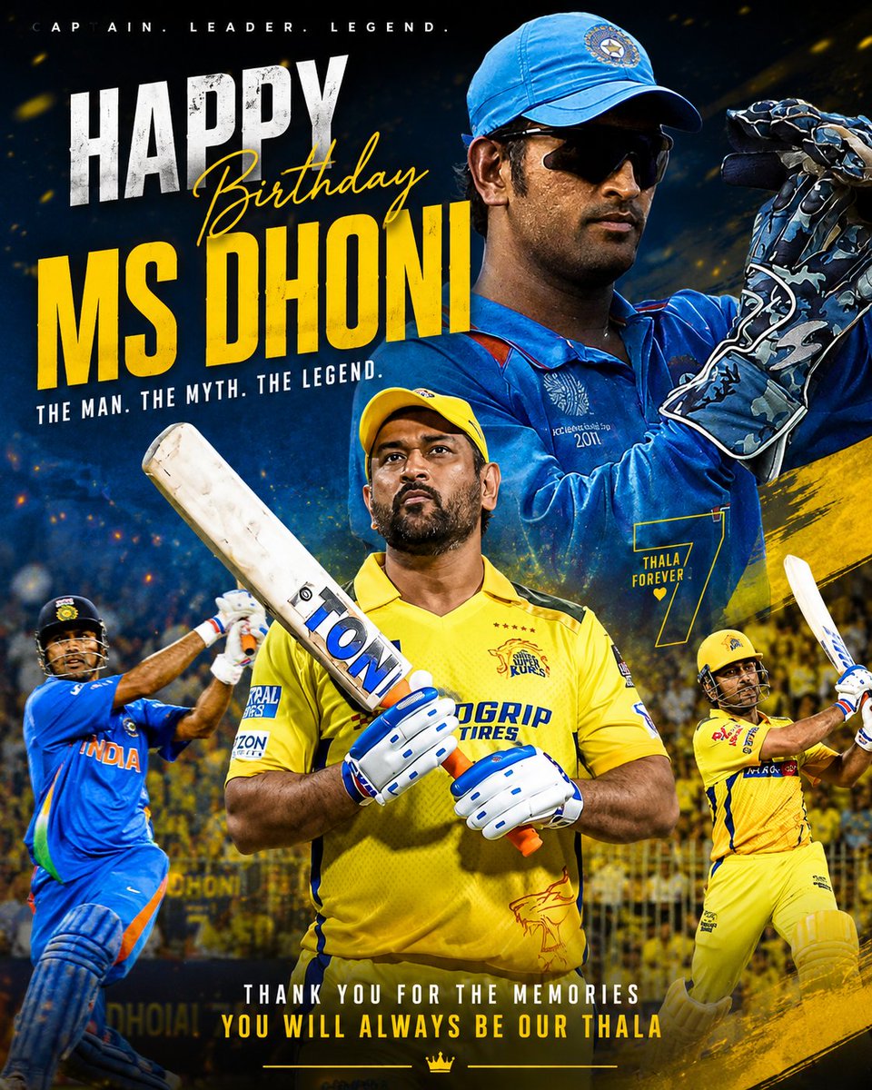 MumbaiArmy_'s tweet photo. Happy Birthday to the man, the myth, the legend – MS Dhoni! 💛🏏
A true icon whose legacy will inspire generations forever. 👑
#MSDhoni #HappyBirthdayDhoni #CaptainCool #Thala #ThalaForever #TeamIndia #CSK #IndianCricket #Cricket #MahendraSinghDhoni #YellowArmy #BleedBlue https://t.co/c5xQQU9Rl4