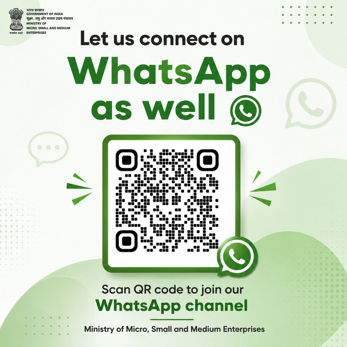 minmsme's tweet photo. Stay updated from Ministry of Micro, Small and Medium Enterprises Join our WhatsApp channel now. Scan the QR code or click the link to connect! 

Link: https://t.co/SijJWBQddW https://t.co/JNCDiw0sze