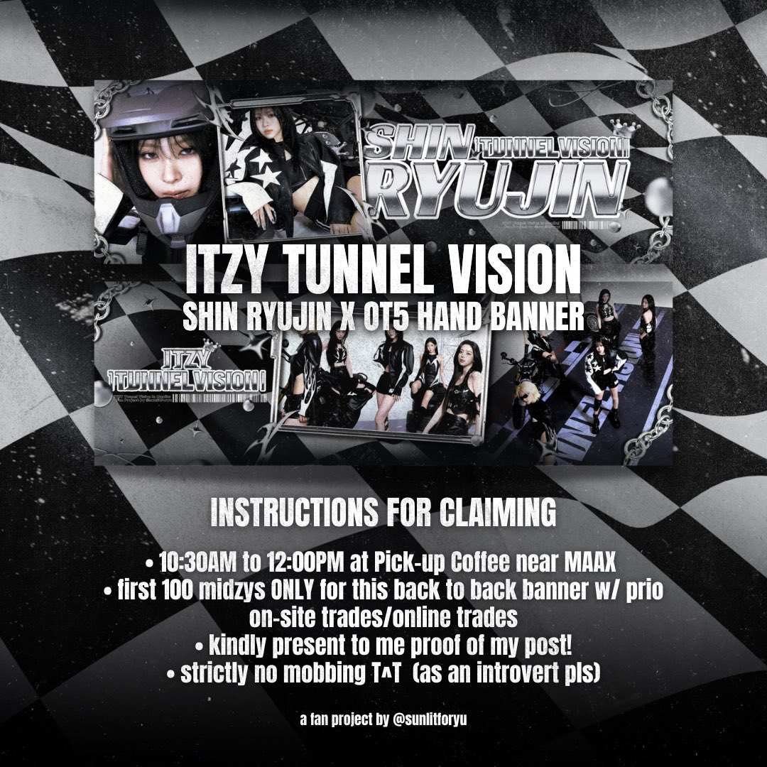 sunlitforyu's tweet photo. [INSTRUCTIONS FOR CLAIMING] 

ITZY TNVS MNL: Shin Ryujin x OT5 Hand Banner 

Will keep everyone posted once I’m there and DM on D-day those who have reserved via online trades! 💛✨

See you there, midzys!~ https://t.co/5GDrjKI1vQ