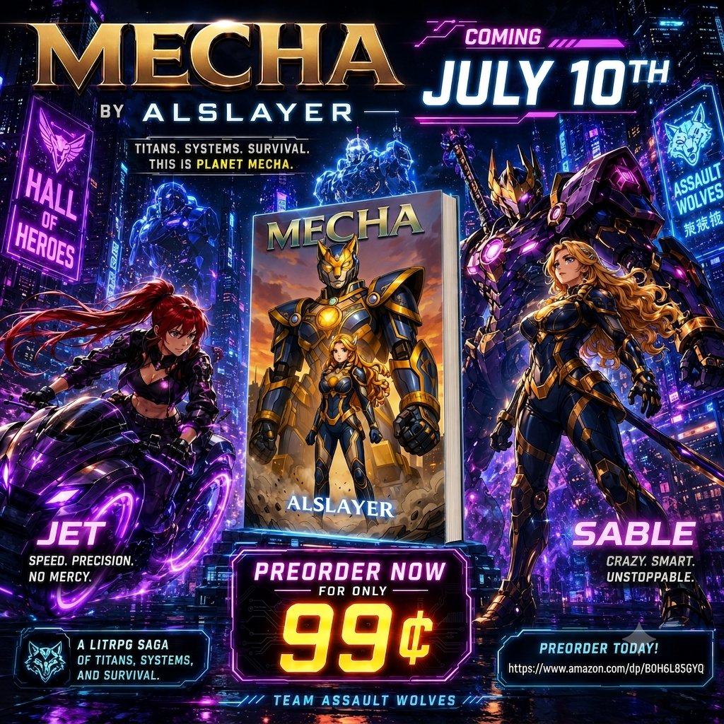 alslayer_author's tweet photo. Meet the players: Jet, the master of speed and precision, and Sable, the crazy-smart powerhouse.

MECHA by Alslayer drops on July 10th.

👉 Preorder today: https://t.co/yzY0K8QbQM 

#SciFiBooks #Mecha #IndieAuthor #LitRPG #Gamelit #AssaultWolves #BookBoost #bookrelease https://t.co/PxW4czx7zI