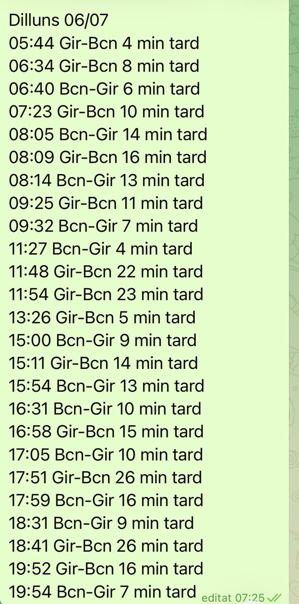 renferetard's tweet photo. Retards en l’AVE Girona-Barcelona d’ahir. Pràcticament tots els trens amb retard. En un trajecte que hauria de durar 38 min.
Alguna explicacio?

@oscar_puente_ @jasantano @Transxte @manelnadal63 @SilviaPaneque @Renfe 
@usuarisavant @llsalellasvilar @vadorverges @joanbague https://t.co/vKgCUNhcwl