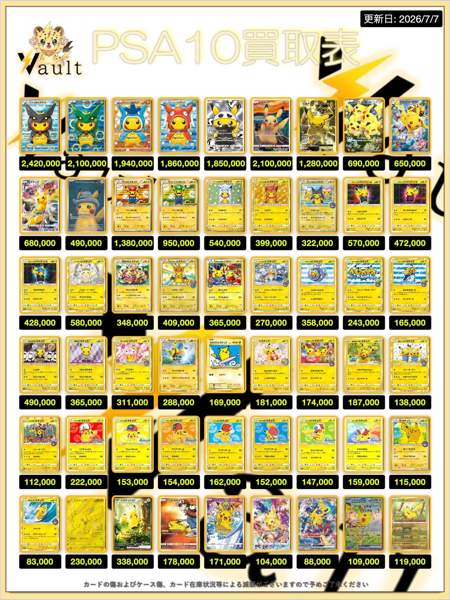 ポケカPSA10強化買取】⚡️7/7更新 ポケカPSA10の買取表になります