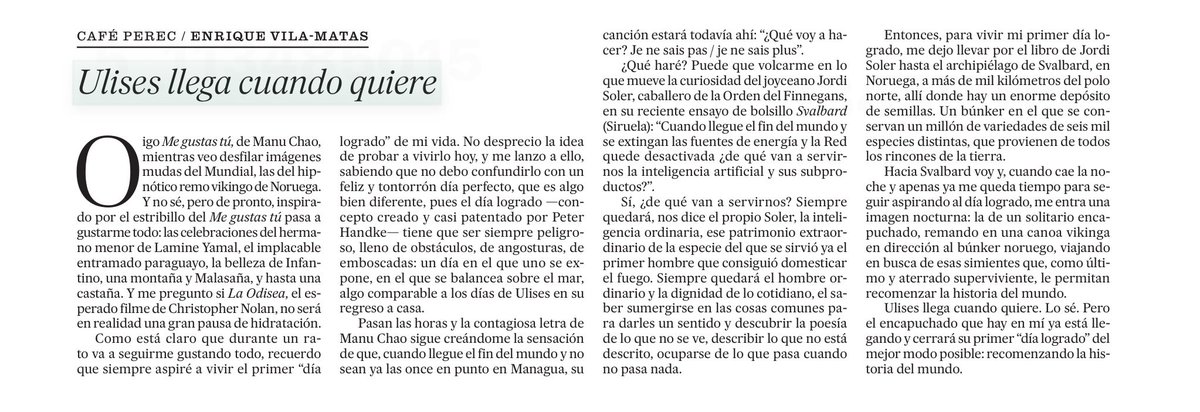 jsolerescritor's tweet photo. El gran Enrique Vila-Matas escribe sobre mi librito Svalbard (con música de Manu Chao y espíritu noruego) @TomMir7 @edicionesiruela @el_pais https://t.co/ztpPl8Txc6