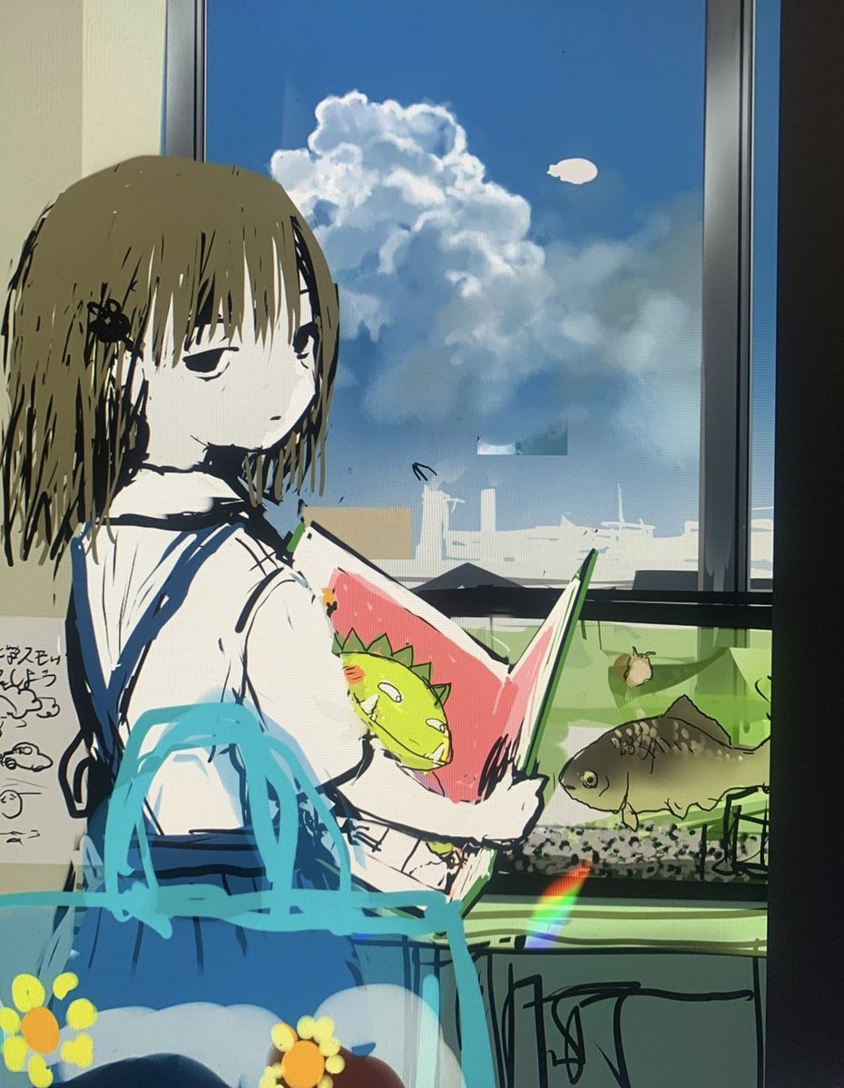 gibaryan2's tweet photo. 2年前の絵の、最初は別の本を持たせようとしてたらしき痕跡 https://t.co/LoyqHnPmZG