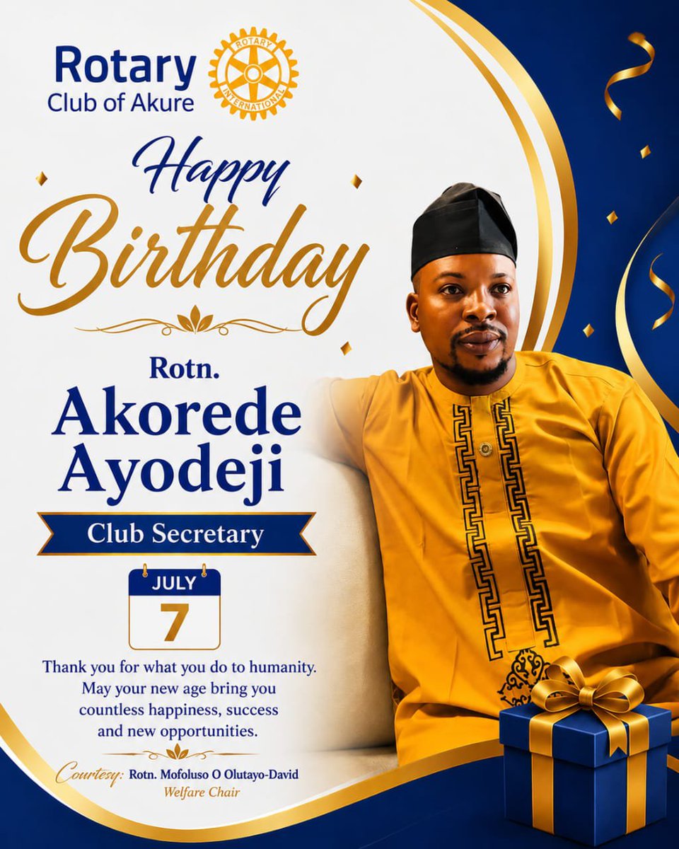 RotaryAkure's tweet photo. Happy birthday to our Club Secretary. Thank you for all you do for humanity. Do have a wonderful celebration 🎉 https://t.co/2ADm1y9mwX