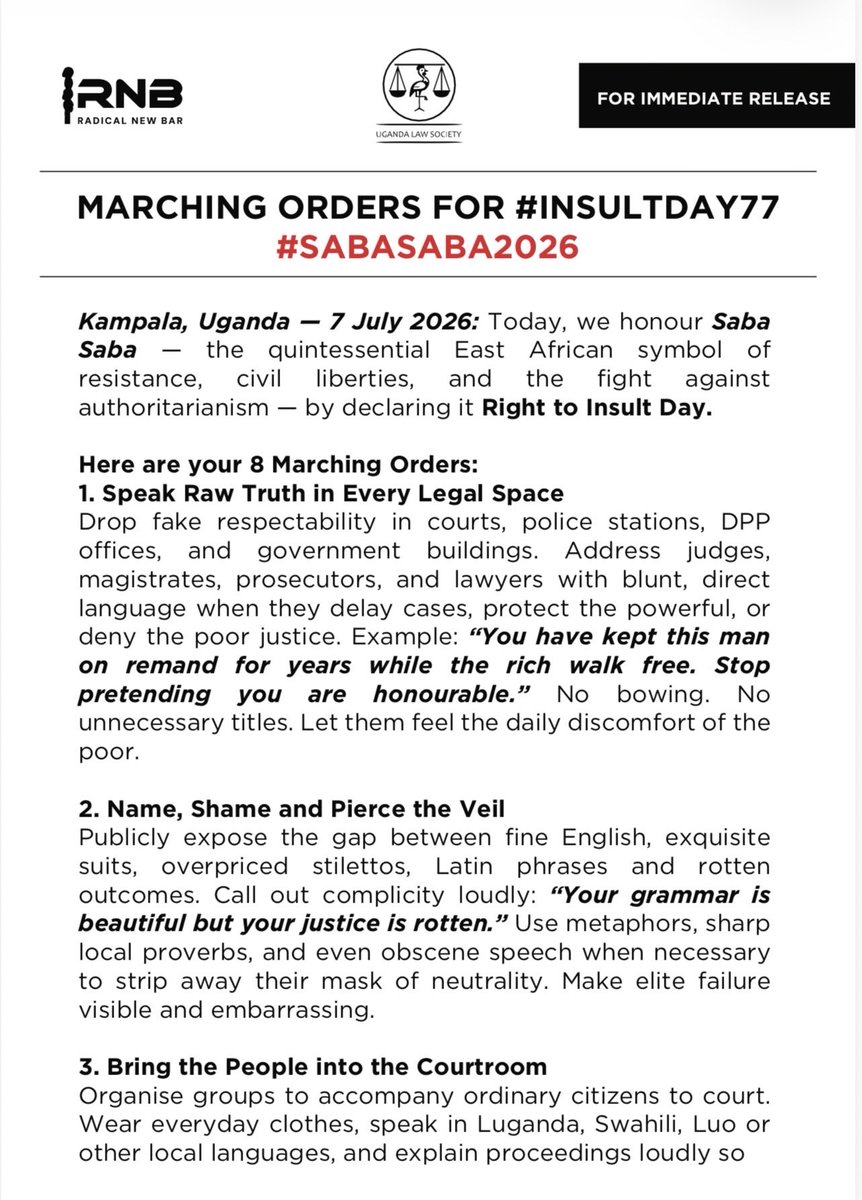 IsaacSsemakadde's tweet photo. REBELS: Receive Your 7/7 Marching Orders! #InsultDay77 #SabaSaba2026 #ResistLawlessness #NoApology https://t.co/99fycw87Mo