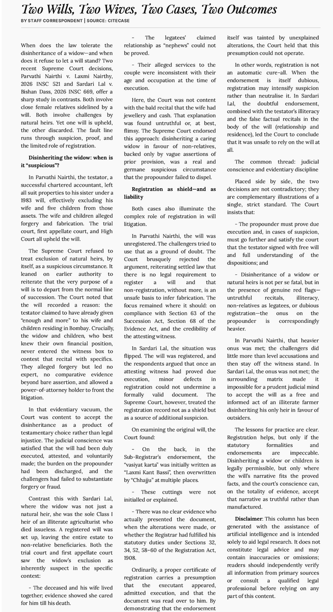 CiteCase's tweet photo. To those who love newspaper format: Two Wills, Two Wives, Two Cases, Two Outcomes https://t.co/RhaAc7XelC