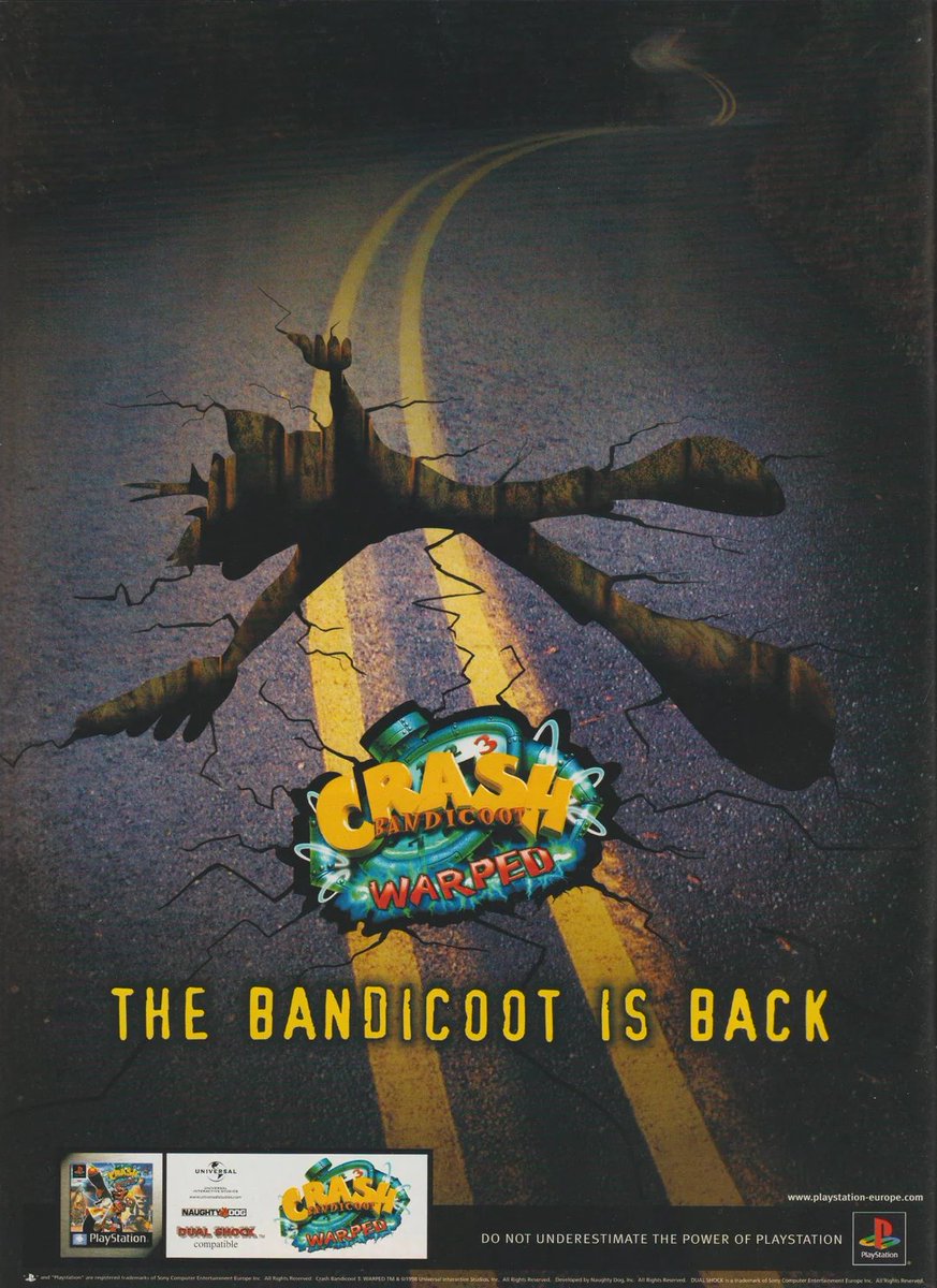 RPM_PlayStation's tweet photo. Crash Bandicoot: Warped ad (1999) https://t.co/EpM2u9BNjk