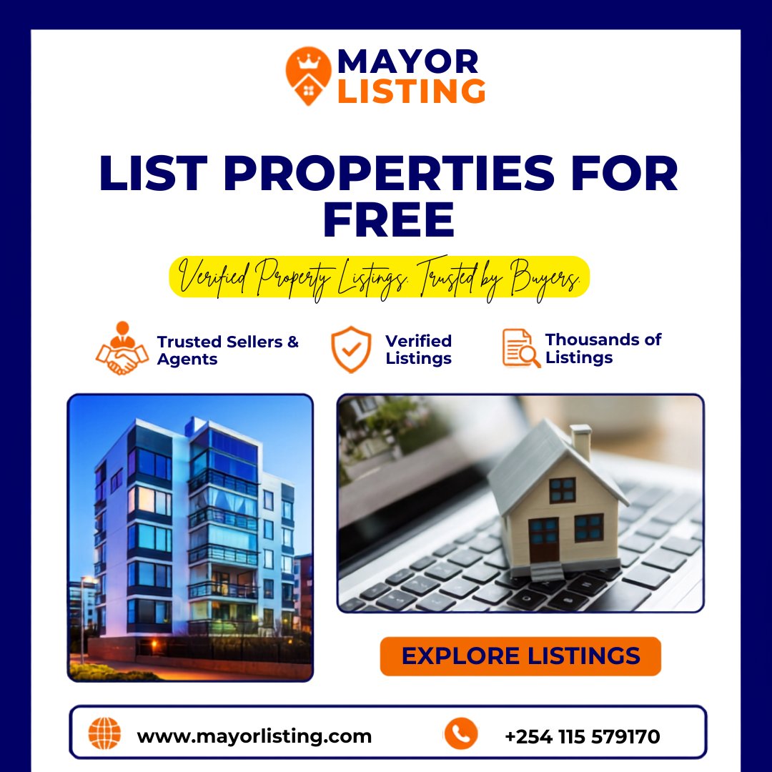 MayorListing's tweet photo. Looking to buy or sell property? List your properties for FREE on Mayor Listing! Connect with trusted agents and explore thousands of verified listings today.
🌐 https://t.co/Vqxu0psUDw
📞 +254 115 579170
#RealEstate #PropertyListing #FreeListing https://t.co/woPhrLcmbQ