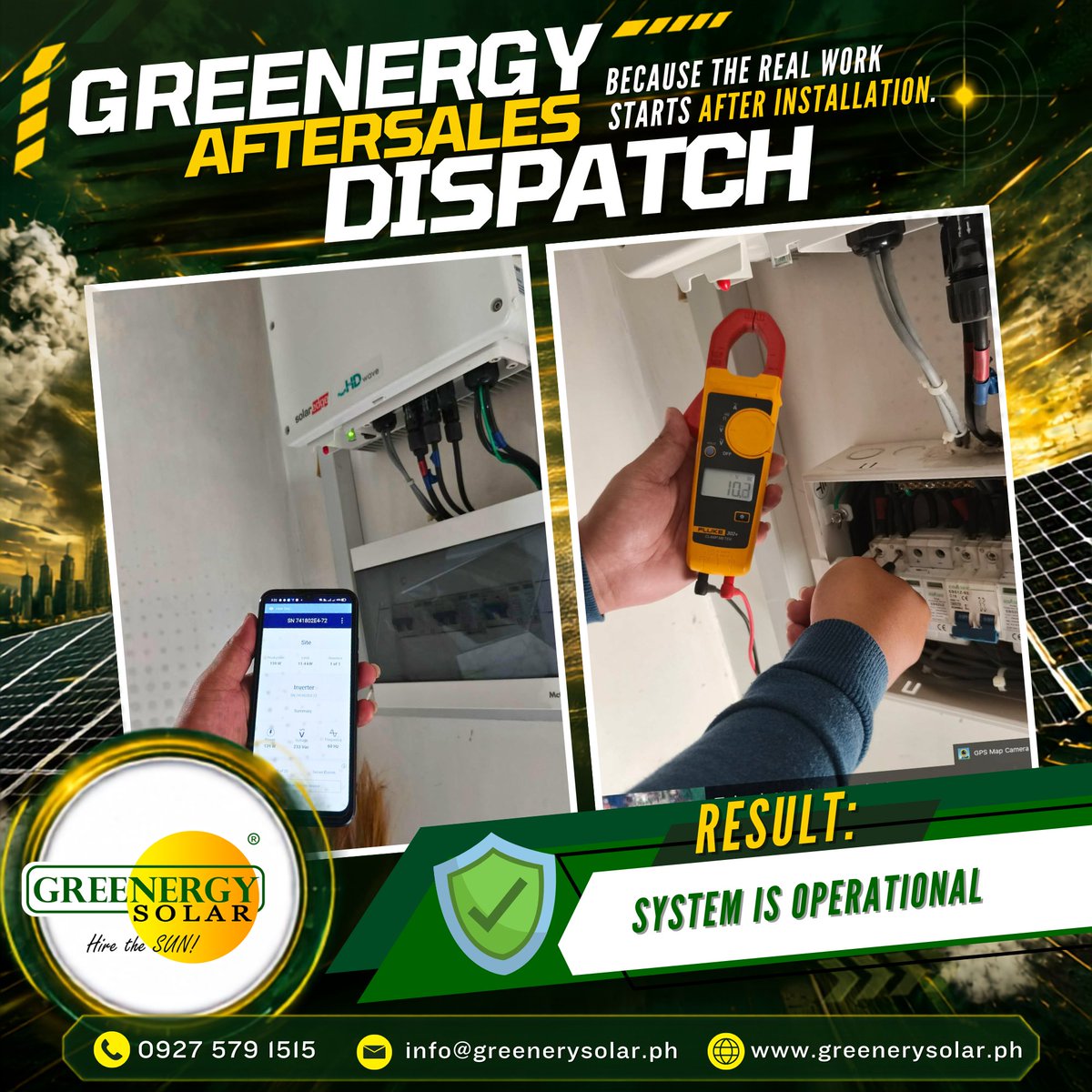 GreenergySolPH's tweet photo. Today's Aftersales Dispatch:
☀️ 7.4kW Ongrid
📍 Pueblo, CDO
✅ Panel cleaning
✅ AC/DC breaker inspection
✅ Electrical testing
✅ Preventive Maintenance
Result: System fully operational. ✔️

Preventive maintenance today saves expensive repairs tomorrow.
#GreenergySolar #SolarPH https://t.co/kSBQzrhyXl