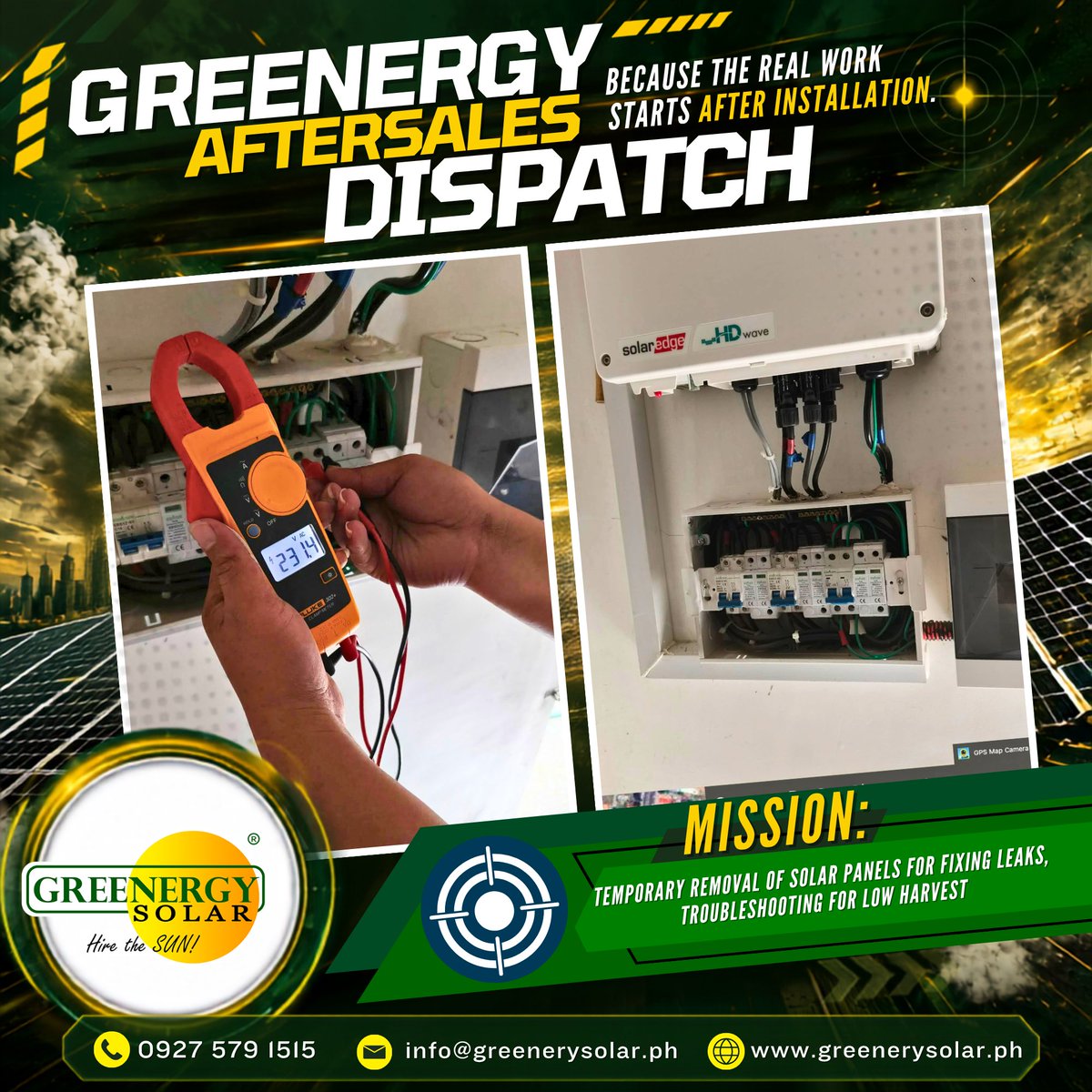 GreenergySolPH's tweet photo. Today's Aftersales Dispatch:
☀️ 7.4kW Ongrid
📍 Pueblo, CDO
✅ Panel cleaning
✅ AC/DC breaker inspection
✅ Electrical testing
✅ Preventive Maintenance
Result: System fully operational. ✔️

Preventive maintenance today saves expensive repairs tomorrow.
#GreenergySolar #SolarPH https://t.co/kSBQzrhyXl