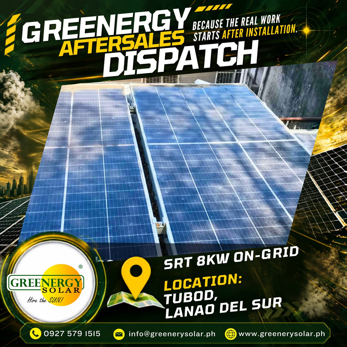GreenergySolPH's tweet photo. Today's Aftersales Dispatch:
☀️ 7.4kW Ongrid
📍 Pueblo, CDO
✅ Panel cleaning
✅ AC/DC breaker inspection
✅ Electrical testing
✅ Preventive Maintenance
Result: System fully operational. ✔️

Preventive maintenance today saves expensive repairs tomorrow.
#GreenergySolar #SolarPH https://t.co/kSBQzrhyXl