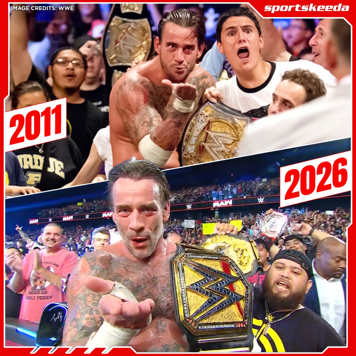 SKWrestling_'s tweet photo. CM Punk loves himself a WWE Title win in Chicago. https://t.co/eMYS6bCAic
