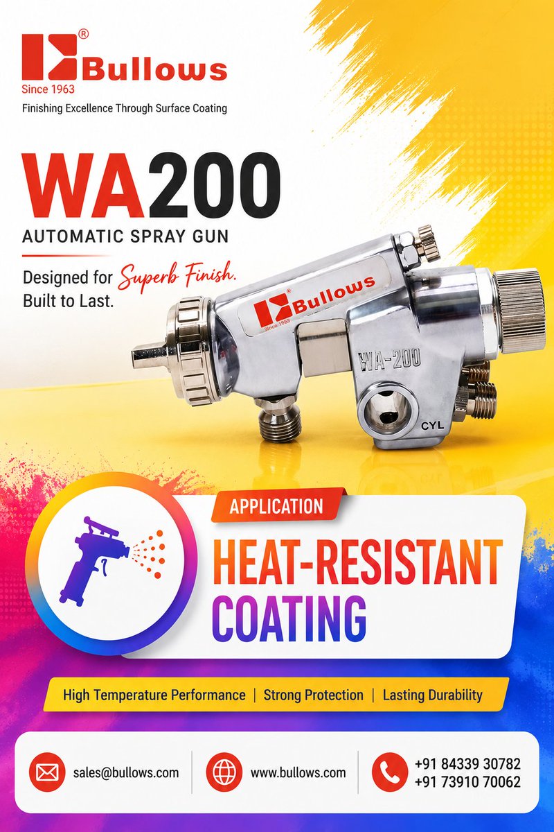 paintingsystem's tweet photo. Built for Extreme Temperatures. Engineered for Exceptional Performance.
#WA200 #AutomaticSprayGun #HeatResistantCoating #IndustrialCoating #SurfaceCoating #ProtectiveCoatings #HighTemperatureCoating #IndustrialAutomation #SprayTechnology #PaintFinishing #MadeInIndia https://t.co/YTV8K9r2de
