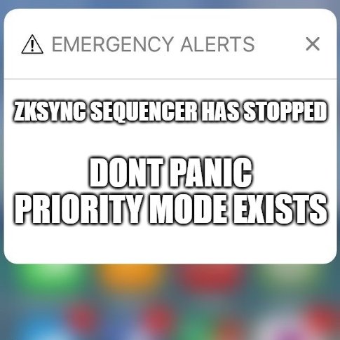 DinoMaxZK's tweet photo. Here is a simple question:

If your L2 sequencer disappeared tomorrow...

Could you still get your funds out?

@zksync proposed v31 upgrade introduces Priority Mode.

Think of it as an emergency exit. If the sequencer stops processing transactions for too long, users can still withdraw their funds.