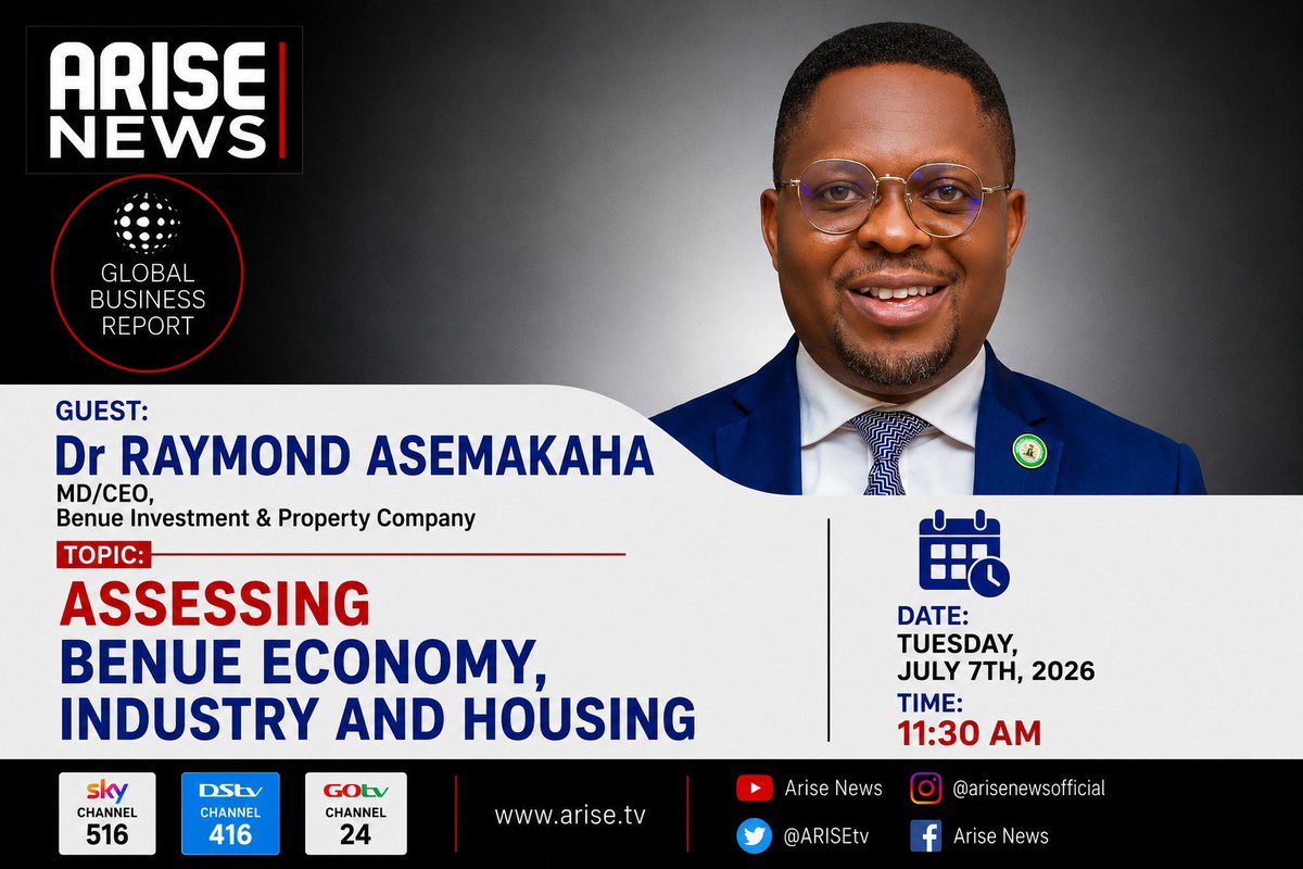 Keghyol's tweet photo. The MD/CEO Dr. Raymond Asemakaha will be live on Arise News today at 11:30am to discuss on the topic "Assessing Benue Economy, Industry and Housing" 
Gov. Alia is working..... https://t.co/aX8UkfJ7ry