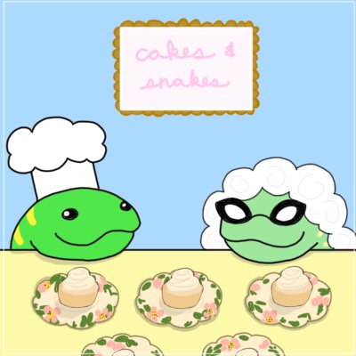 BigSillyPuppy's tweet photo. Chef Snake-n-Bake and Grandma Snake got together to make some tasty cakes 🍰🐍👵 #dessert #cake #snake #comic #cute #BigSillyPuppy https://t.co/yiqfD4uvV5