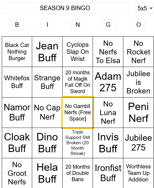LytePk's tweet photo. Season 9 Bingo...Feeling good about this one https://t.co/ZRYv71AqUD