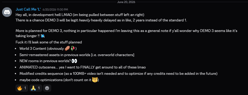 Scytheful's tweet photo. Hey me again!

DEMO 3 might take a bittttt longer than expected... haven't had the chance to post anything but here's what I have to share so far https://t.co/gObTkSIFdG