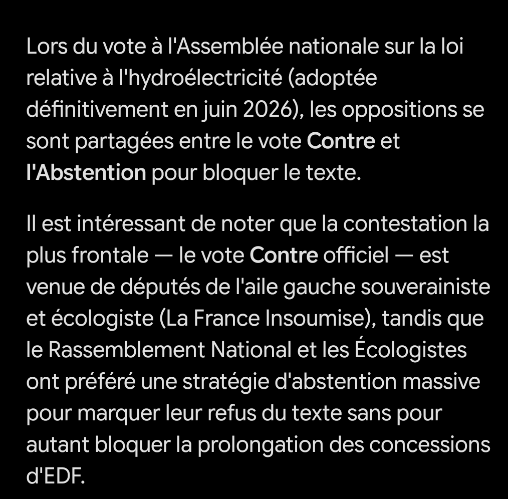 Fuckcheckeur's tweet photo. @PhilippeMurer Mis à part @FranceInsoumise aucun parti n'a voté contre la loi qui cède 40% des barrages hydroélectriques à des opérateurs virtuels parasites.
@EELV et @RNational_off se sont unis dans l'abstention.
@canard_media @AlexandreJardin @dupontaignan 
@f_philippot @Thinker_View https://t.co/8ggLG3xjCH
