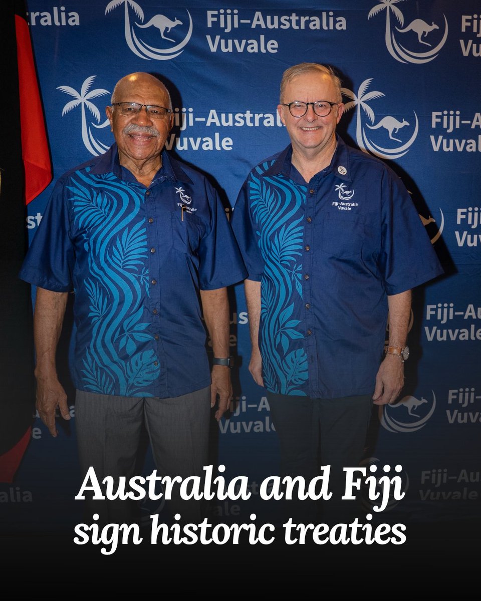 SenRaffCiccone's tweet photo. 🇦🇺🇫🇯 Australia and Fiji have signed two historic treaties – the Vuvale Union and the Ocean of Peace Alliance – marking a new chapter in our partnership and deepening cooperation on security, economic growth and people-to-people ties.

The Ocean of Peace Alliance, a mutual defence treaty, is Australia's fourth alliance and Fiji's first, committing both countries to support one another in times of greatest need while strengthening regional security.

The agreements also invest in Fiji's future through skills and education initiatives, including the Pacific Australia Skills program and the Vuvale Skills Hub.

#auspol #oceanofpeace #alliance #australia #fiji @SenatorWong