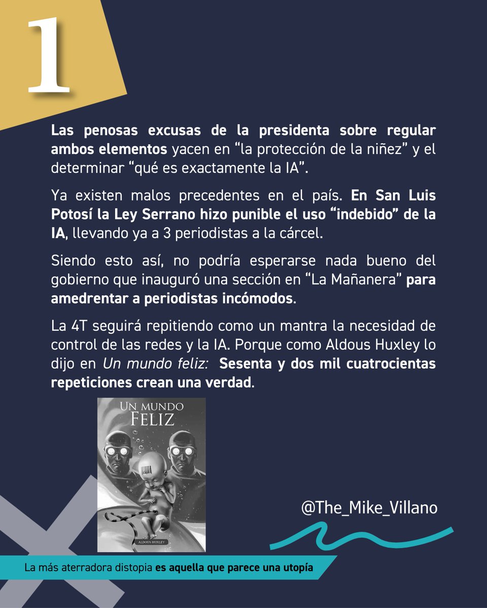 MikeVillAlvarez's tweet photo. Hoy en la #Comenta4: La IA regulada por la 4T.

Mentir, robar y traicionar al pueblo es el sello de la 4T, de Morena y de Claudia Sheinbaum.

Que busquen regular a la IA y las redes sociales es algo muy, muy malo. https://t.co/f1lWm8lkXW