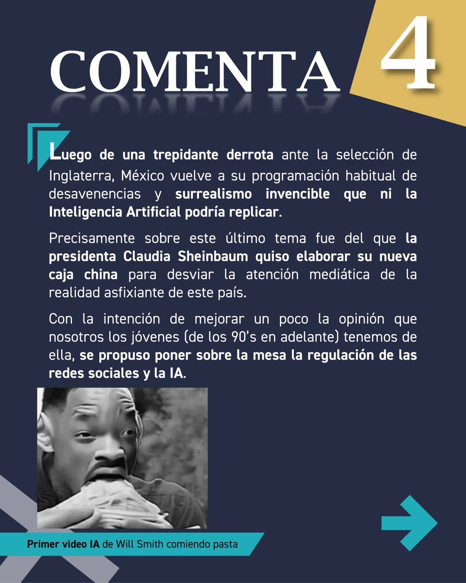 MikeVillAlvarez's tweet photo. Hoy en la #Comenta4: La IA regulada por la 4T.

Mentir, robar y traicionar al pueblo es el sello de la 4T, de Morena y de Claudia Sheinbaum.

Que busquen regular a la IA y las redes sociales es algo muy, muy malo. https://t.co/f1lWm8lkXW