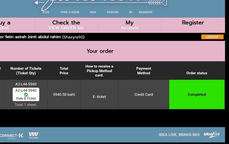 fatinNurazyra's tweet photo. Help rt 

WTS 
2 ticket park jihoon in bangkok
Zone A2 RM700 / 5500 THB
Zone C1 RM400 / 3000 THB
with benefit
Soundcheck ✅️
Photocard ✅️ 
Hibye ✅️ 

#parkjihoon #reflectinbangkok #parkjihoonfancon #박지훈 https://t.co/HRapQVNvex