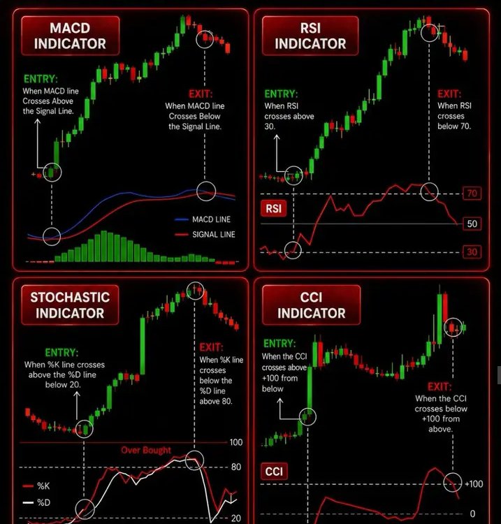 BedaKakuru48767's tweet photo. Indicator Signals 

MACD – Buy: line crosses ↑ above Signal. Sell crosses ↓ below Signal

 RSI – Buy: crosses ↑ above 30. Sell: crosses ↓ below 70

Stochastic – Buy: %K crosses ↑ above %D (below 20). Sell: %K crosses ↓ below %D (above 80).

CCI – Buy: crosses ↑ above +100. https://t.co/y4sFM0ZSt0