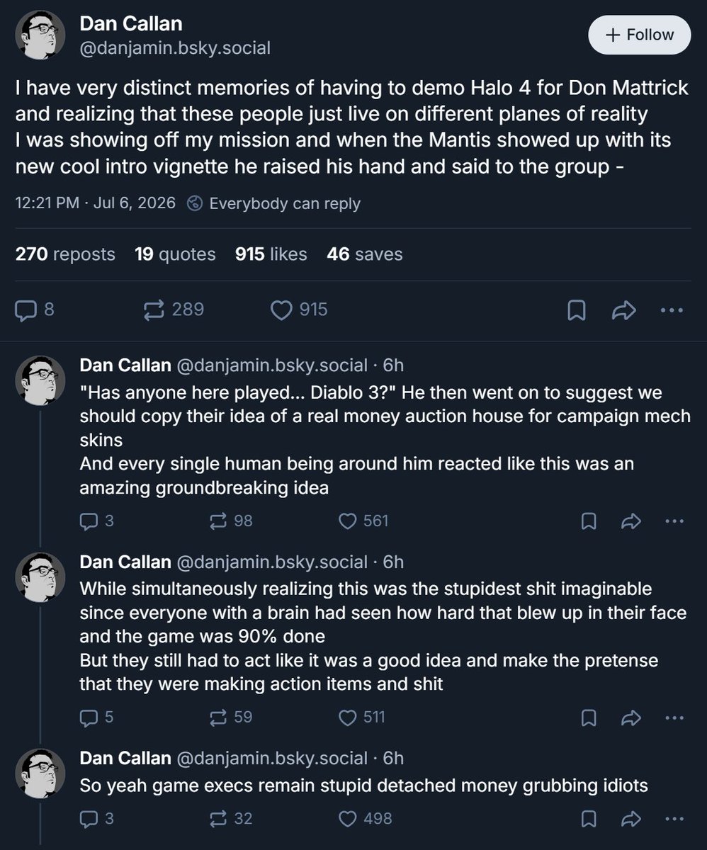 F_DaVid_A's tweet photo. Esto de Dan Callan (ex veterano de Halo) 🤣

- Don Mattrick, el que mató Xbox 360, pidiendo a 343 Studio meter la polémica tienda de Diablo 3... EN HALO 4 (al 90%) para vender Skins!

Todos los Devs pensando "idea de mierda", pero los "codiciosos ejecutivos estúpidos" aplaudiendo https://t.co/e0JUGxNweC