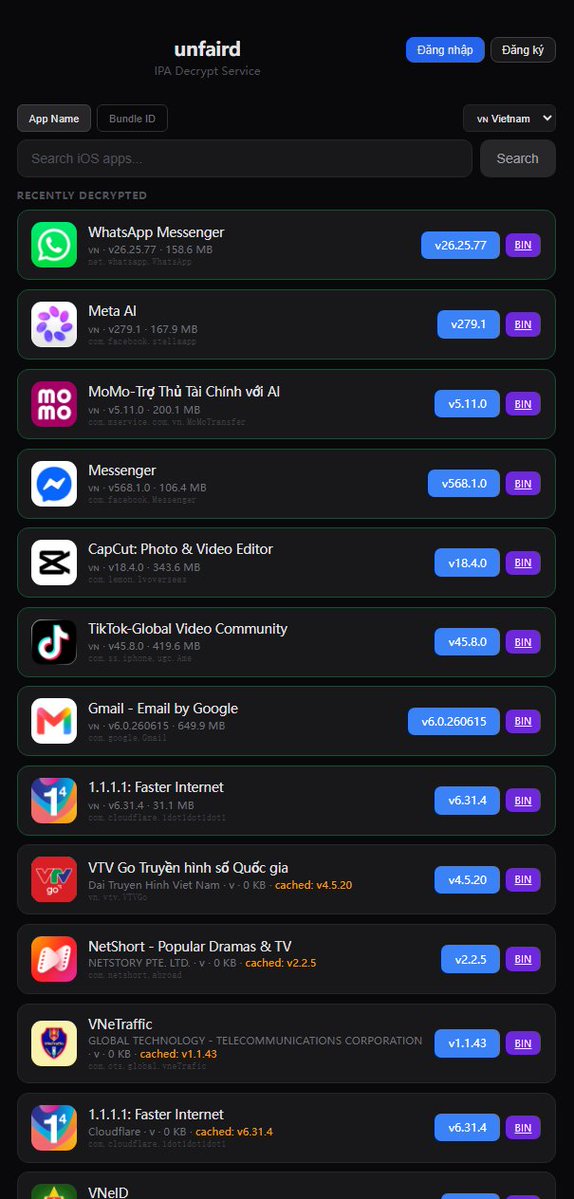 CycleDecoded's tweet photo. 离谱了兄弟们，苹果 IPA 解密现在卷成这样了吗？以前为了搞个砸壳包，还得到处求人甚至花钱买，现在直接给你搞了个“纯在线”白嫖站，这波真的有点狠。

这是一个简单粗暴的在线 IPA 砸壳提取工具。不用折腾越狱设备，不用装什么本地抓包环境。它直接在云端跑，你只需要一个浏览器。经常玩逆向、搞旧版App提取，或者需要砸壳包来做侧载的老哥，懂的都懂，这玩意能省下大把折腾的功夫。

👇 核心卖点帮你们看过了：

🌍 跨区无压力：通杀 VN/CN/JP 三区苹果账号，免去切区烦恼

⚡️ 零配置开箱即用：纯网页端操作，不用下载任何乱七八糟的软件

📦 热门库直连：主流 App 早就备好了现成解密包，一键直接拖走

🛠️ 冷门也可定制：冷门应用直接提交申请，云端给你排队砸壳

这类主打“用爱发电”的白嫖神仙站，往往活不过多久，能活一天是一天。建议有需要的，趁着现在还好用，赶紧把平时用得上的包囤在自己硬盘里。

🔗 传送门：https://t.co/44Zqn4mmWw