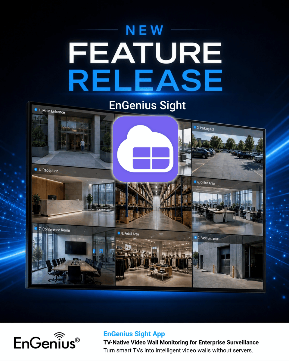 EngeniusTech's tweet photo. Still using expensive servers or proprietary hardware for your surveillance video wall?

The new EnGenius Sight App turns any smart Google TV into a professional video wall in minutes.

Download it on the Google Play Store today!
https://t.co/mkxxibE7t1 https://t.co/ncxd3bwJwm
