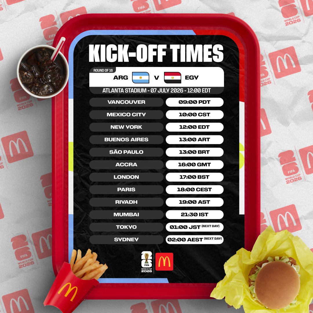 FIFAWorldCup's tweet photo. Who makes it to Quarter-finals?

#FIFAWorldCup #KickOffTimes @McDonalds