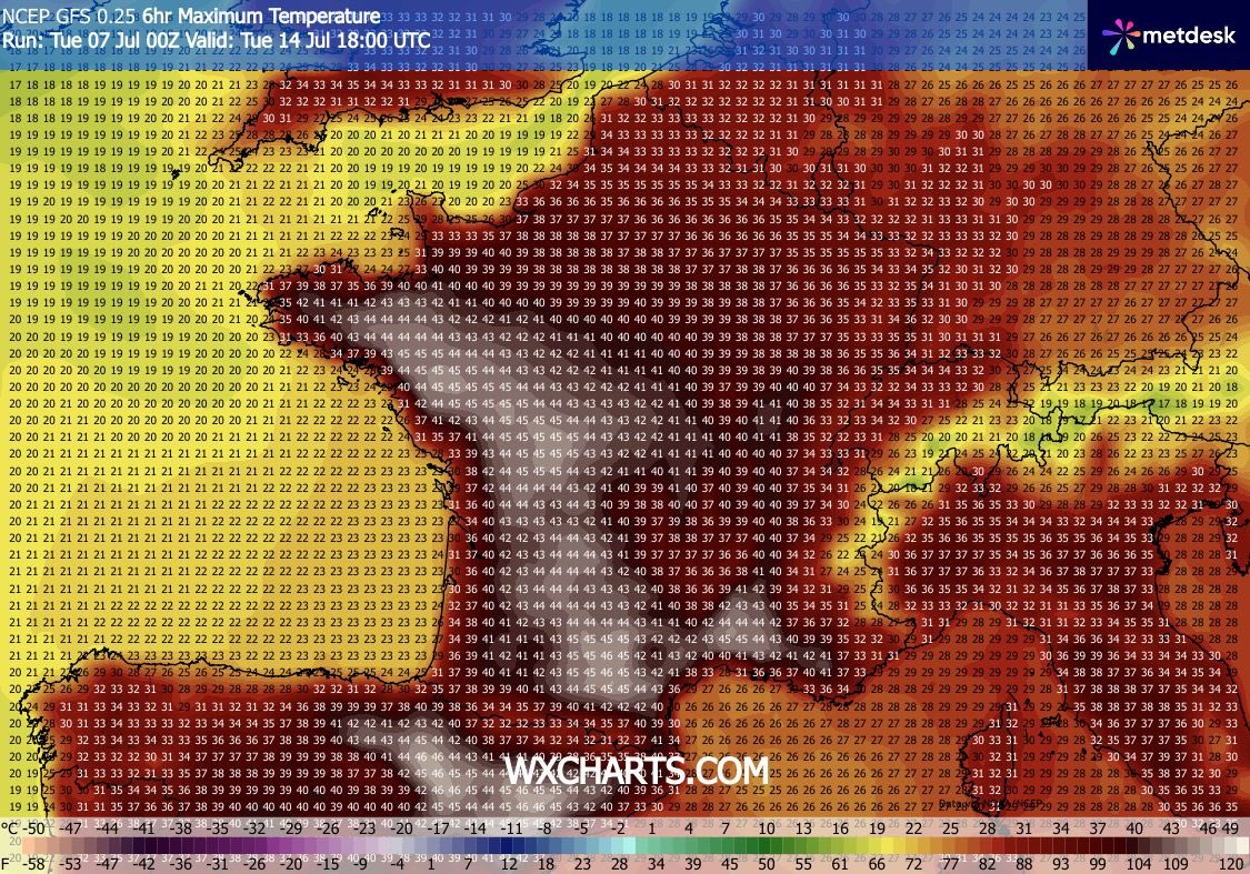 MaxenceLeDrogo1's tweet photo. La réponse est oui ! Pic de la 3 ème canicule vers le 14 Juillet ? Des températures modélisée jusqu’à 45 degrés… ⤵️ https://t.co/NKtw9b6IjL