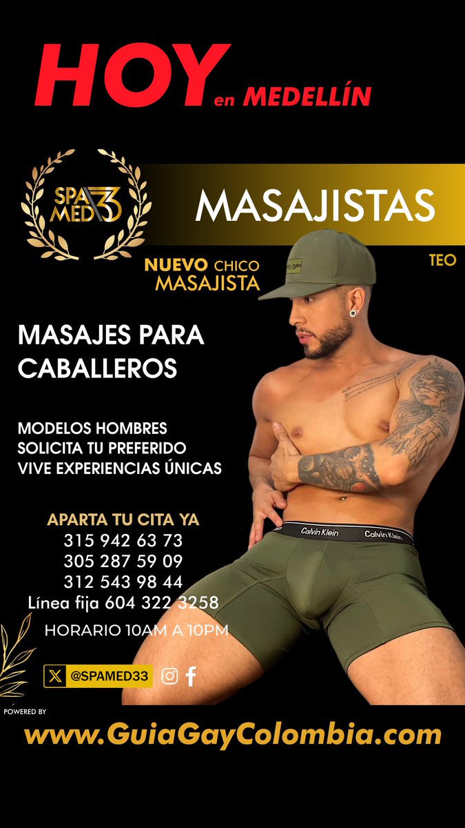 guiagaymed's tweet photo. HOY en MEDELLÍN
SPAMED33
Cel.3159426373
Cel.3052875909
Cel.3125439844
Tel.6043223258 
➜ @spamed33 
···
#guiagaycolombia #spamed33 #spamedellinla33 #gaymassage #masajegay #medellingay
➜ @GUIAGAYCOL26 🏳️‍🌈🇨🇴 https://t.co/laVQpiL4bW