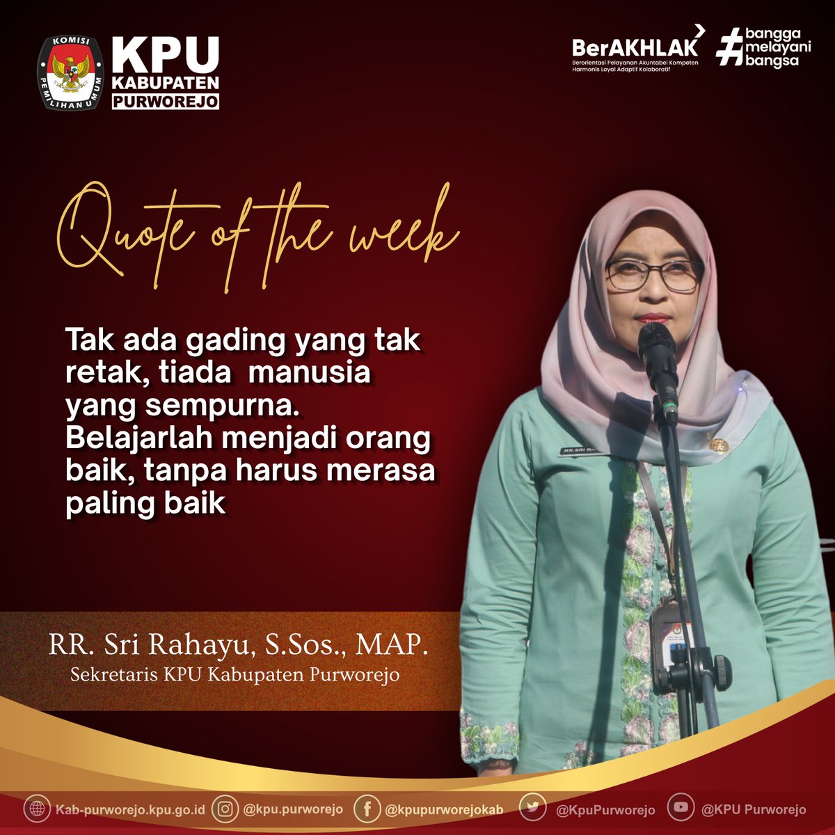 KpuPurworejo's tweet photo. #TemanPemilih

"Quote of the week"
KPU Kabupaten Purworejo

#KPUMelayani
#KPURI
#KPUJateng
#KPUPurworejo
#SalamHumas https://t.co/QUOrGeRs0y