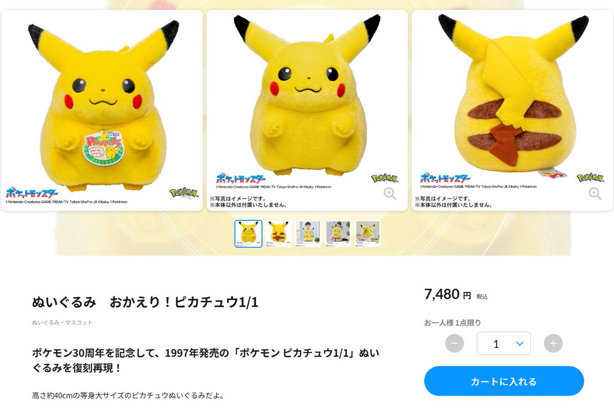 pokecamatomeru's tweet photo. ポケモンセンターオンライン「ぬいぐるみ　おかえり！ピカチュウ1/1」販売中

✅商品ページ
https://t.co/FnoxCnwMWs https://t.co/VWQYJVuzbj