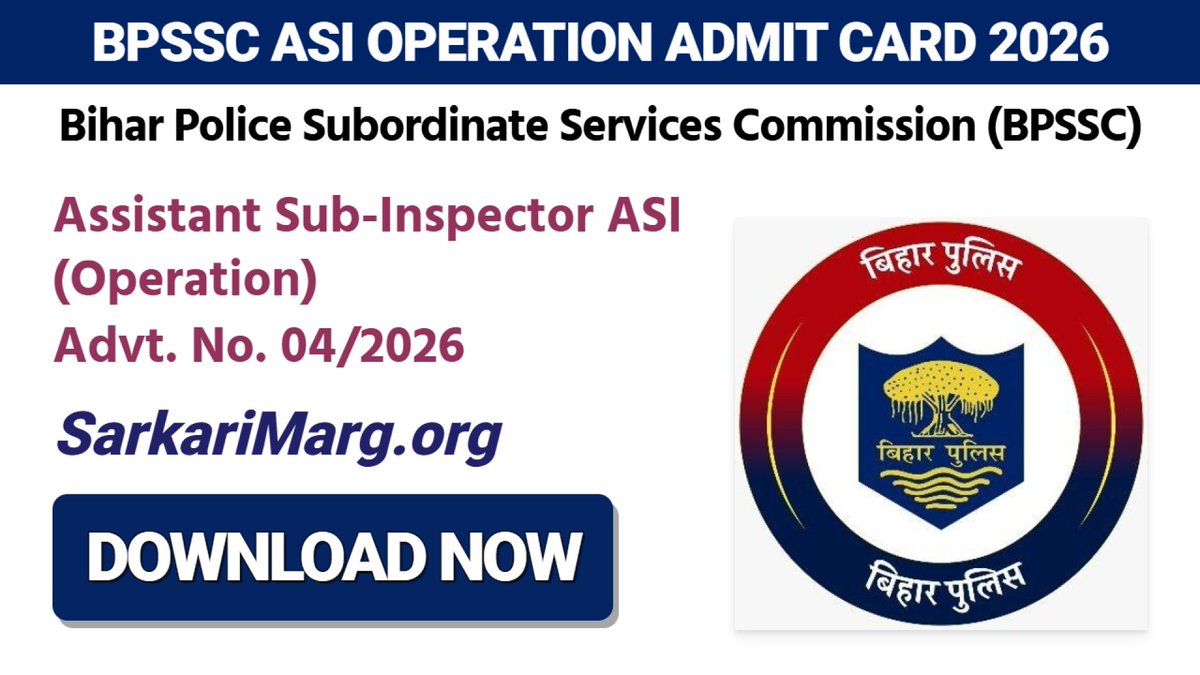 sarkari_marg's tweet photo. 👉Admit Card Out

 #BPSSC_ASI_Operation_Admit_Card_2026

Download Link 🖇️👇 
https://t.co/UfSvlPoD8i https://t.co/wlVHRGkATL