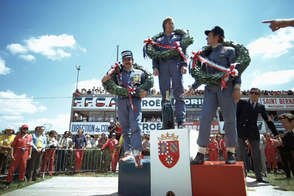 MsportXtra's tweet photo. #F1 #OnThisDay, July 7th 1974. The #FrenchGP, held at Dijon-Prenois, was a good one for Ronnie Peterson in the Lotus as he went from P2 on the grid to win the race ahead of Niki Lauda in the @ScuderiaFerrari . Clay Regazzoni (Ferrari) took 3rd. https://t.co/q1EkdZAdmw #MsportXtra https://t.co/vF3p9xYVTA