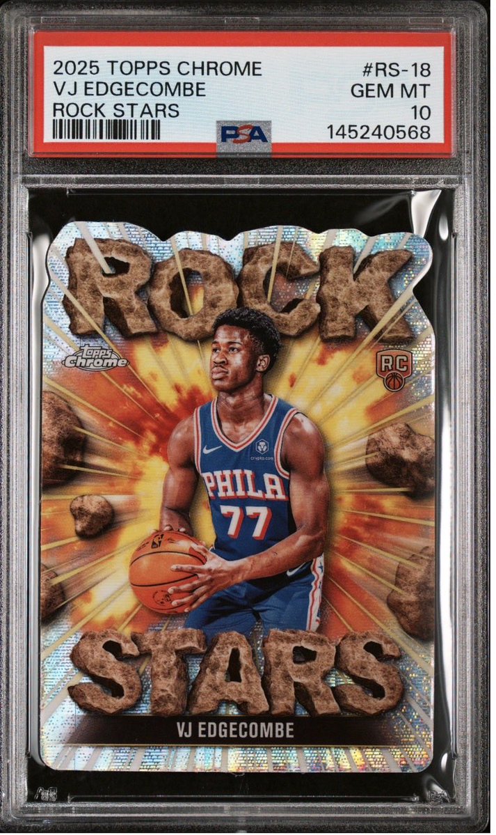 FMJcards's tweet photo. Topps Chrome 2025-26 VJ Edgecombe 76ers Rock Stars #RS-18 RC Insert PSA 10

TAKE IT FOR 350$

TWO RECENT SALES AT 375/387$

DM OR COMMENT BELOW! https://t.co/vc6PIXZHda