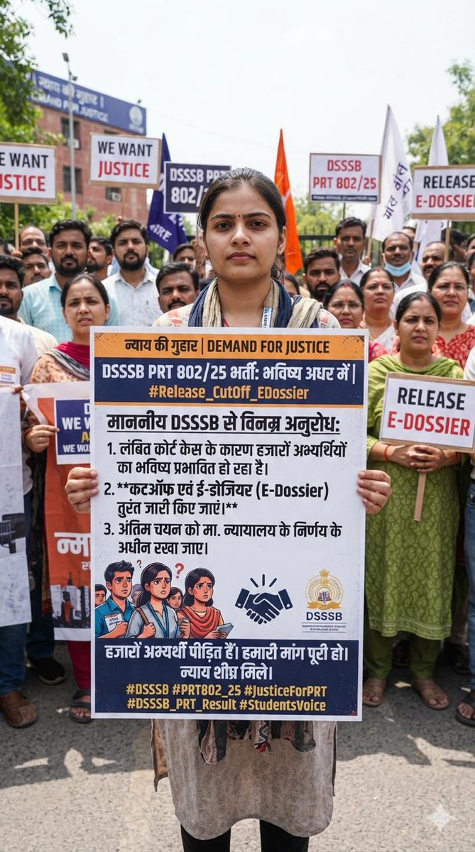 rajkatiyarr's tweet photo. DSSSB से निवेदन है कि PRT 802/25 भर्ती में लंबित न्यायालयीन मामलों के कारण हजारों अभ्यर्थियों का भविष्य अधर में न रखा जाए।

@dsssbofficial कटऑफ एवं ई-डॉसियर जारी करें तथा अंतिम चयन को न्यायालय के निर्णय के अधीन रखा जाए।

@gupta_rekha
#DSSSB #PRT802_25 #ReleaseEDossier 
#DSSSBPRT https://t.co/FMEzrTvuTV