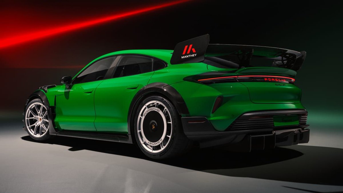 evomagazine's tweet photo. The Manthey Racing kit for the Porsche Taycan Turbo GT is extreme even for Porsche. Here are all the details of how it took the fight to Yangwang. https://t.co/QBWIueZelc