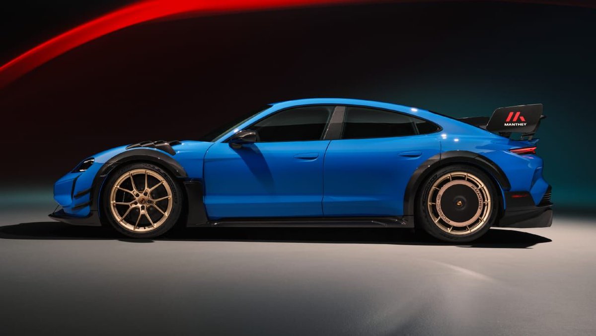 evomagazine's tweet photo. The Manthey Racing kit for the Porsche Taycan Turbo GT is extreme even for Porsche. Here are all the details of how it took the fight to Yangwang. https://t.co/QBWIueZelc